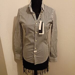 Tailored Black & White Striped Button-Down Shirt